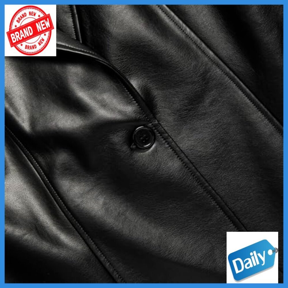 Long Faux Leather Trench Coat With Belt Motorcycle Biker Style Overcoat - Picture 4 of 7